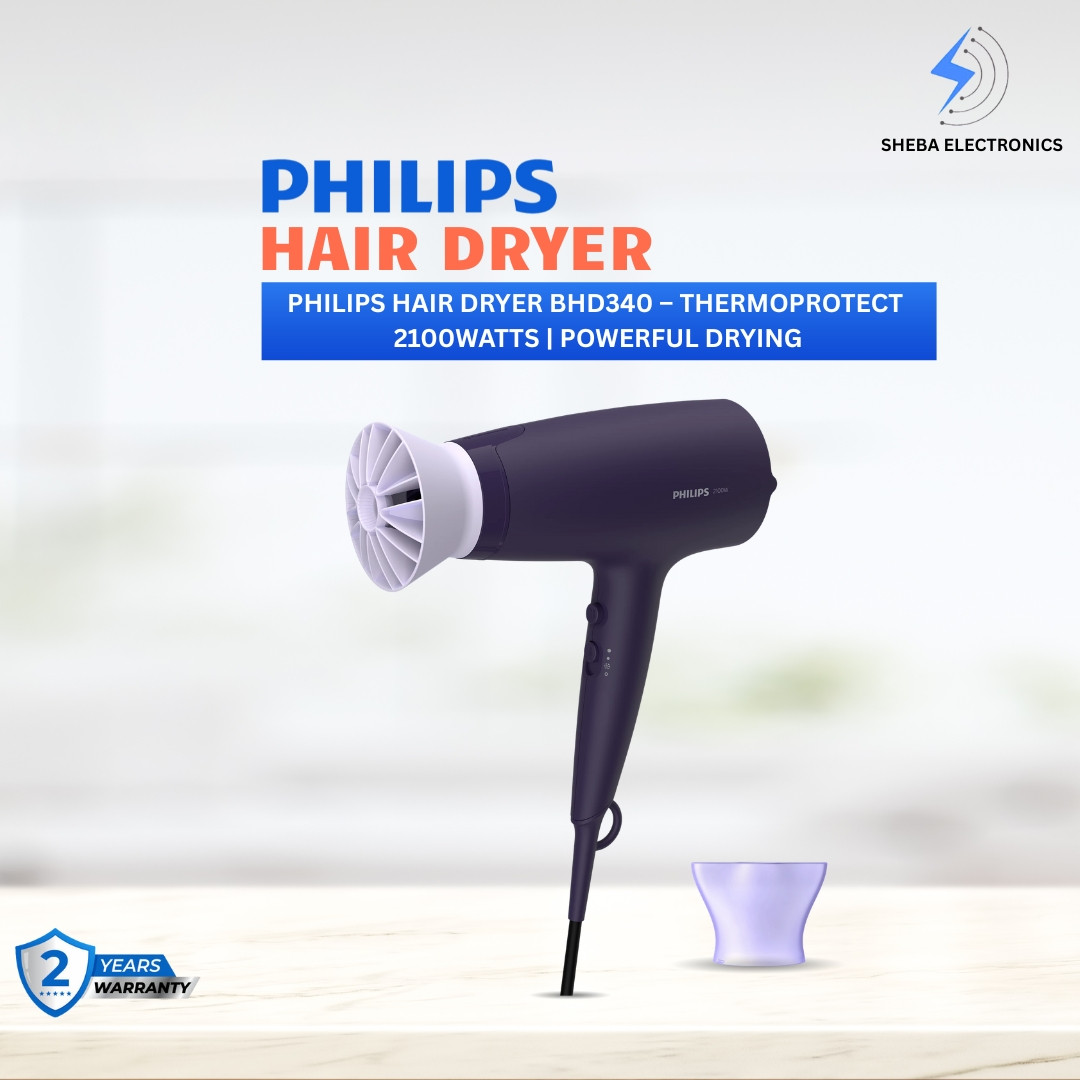 Philips Hair Dryer BHD340 – ThermoProtect 2100W | Powerful Drying