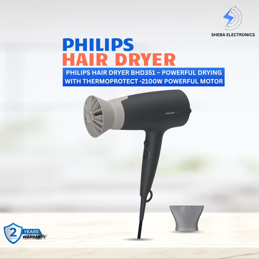 Philips 3000 Series Hair Dryer BHD351 – Powerful Drying with ThermoProtect Technology-2100W powerful motor