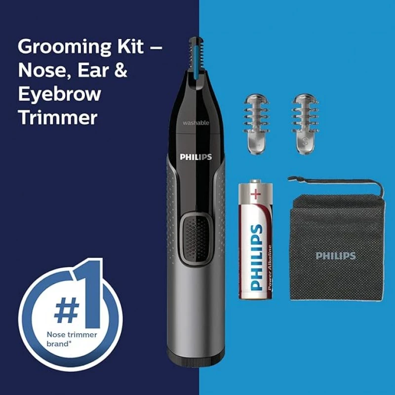 Philips Nose Trimmer NT3650/16, Nose, Ear & Eyebrow Trimmer with Protective Guard System, Fully Washable