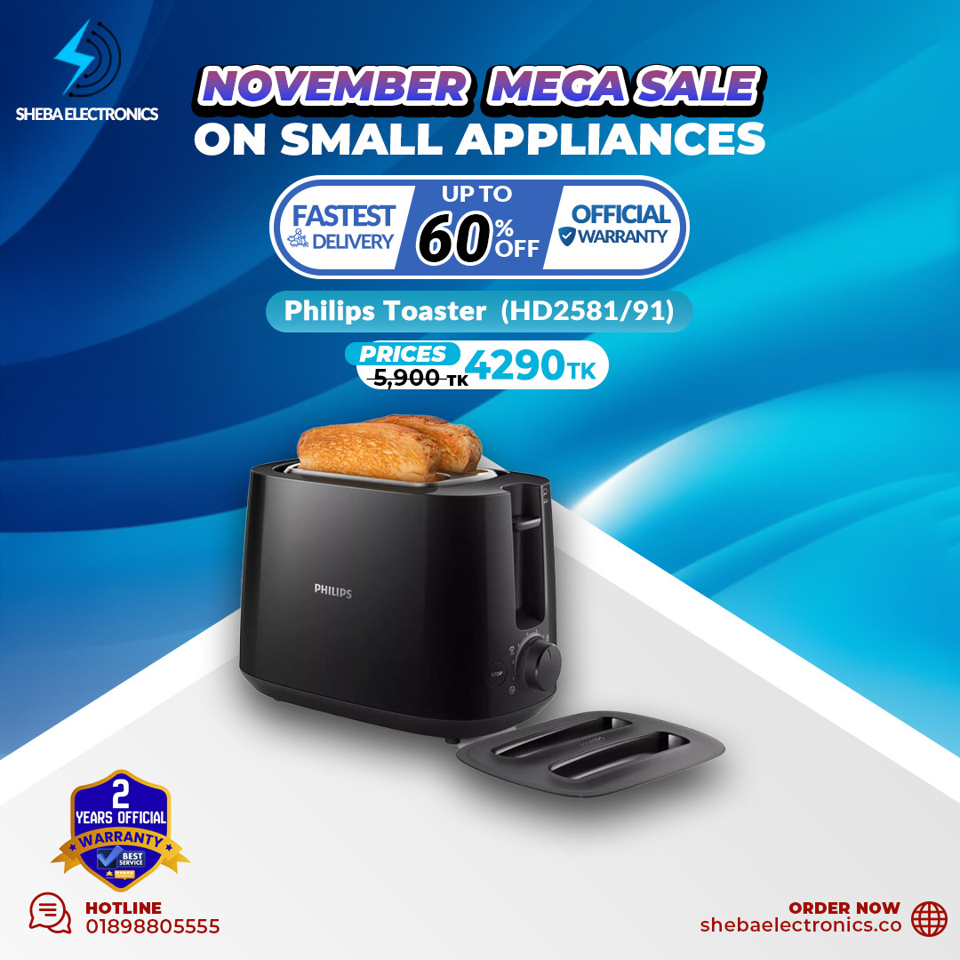 Philips Daily Collection Toaster HD2581/91 – 2 Slice, Wide Slot, Black