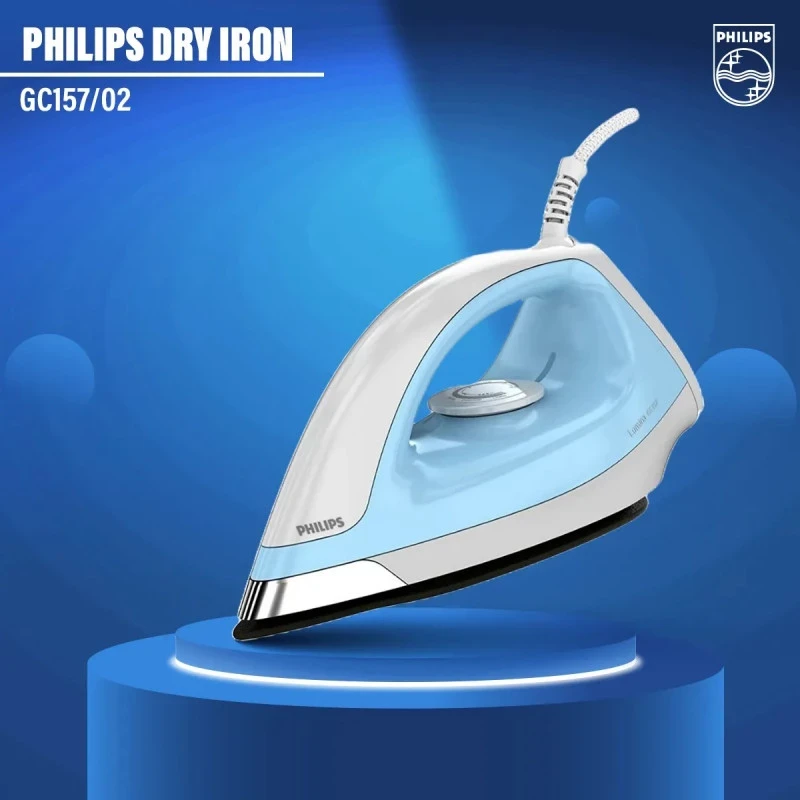 Philips GC157/02 1100-Watt Dry Iron With Black American Heritage Soleplate Coating (White/Blue)